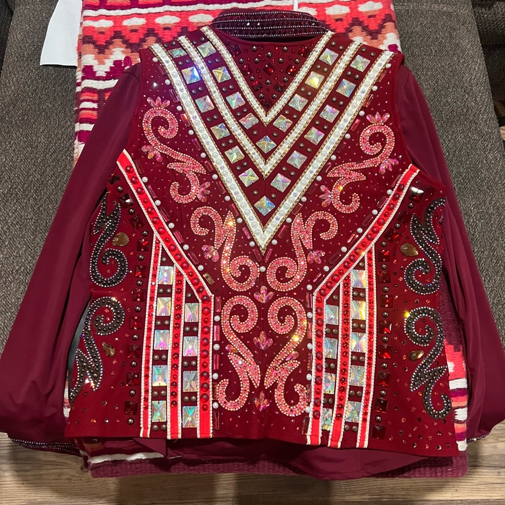 Embellished Red Western Show Vest with shirt and matching pad L/XL